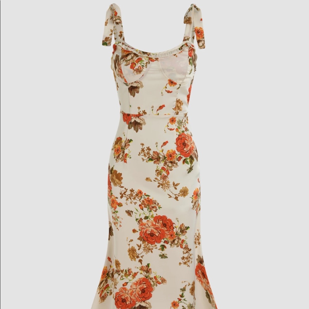 NWT Floral Bowknot Mermaid Corset Dress Midi